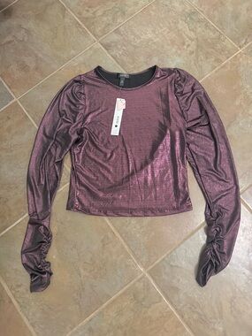 a new day Metallic Plum Long-Sleeve Ruched Crop Top NWT Size Medium